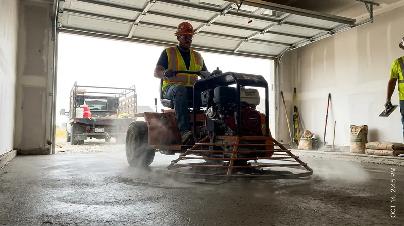 Garage floor installation in progress