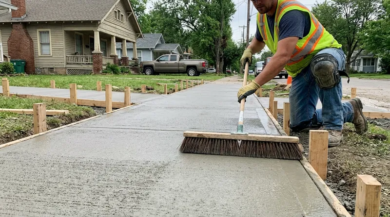 Sidewalk construction in progress in Kenosha